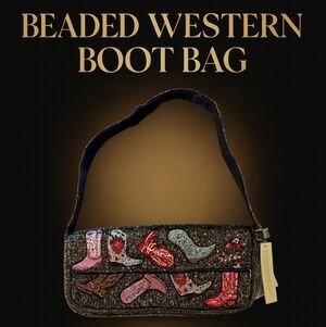 NWT Beaded Western Boots Shoulder Bag - Cowgirl Rodeo Festival Clutch